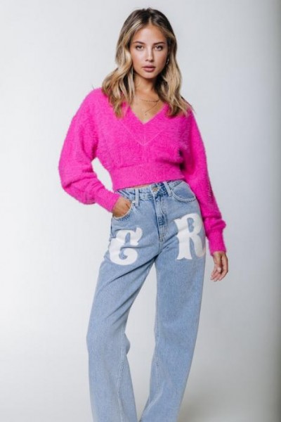 Jett V Neck Knitted Sweater Sweet Pink