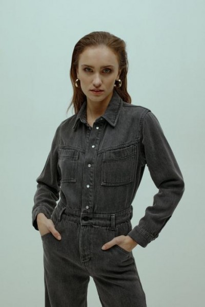 Homage Flowy Denim Overall Washed Grey