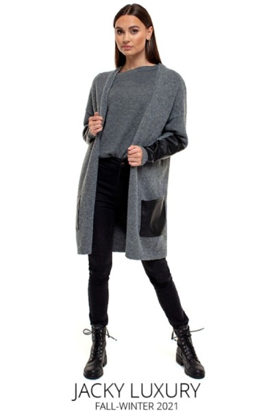 jackyluxury-knit-cardigan-grey-melange-jl210820-jacky-luxury-knit-cardigan-grey-melange