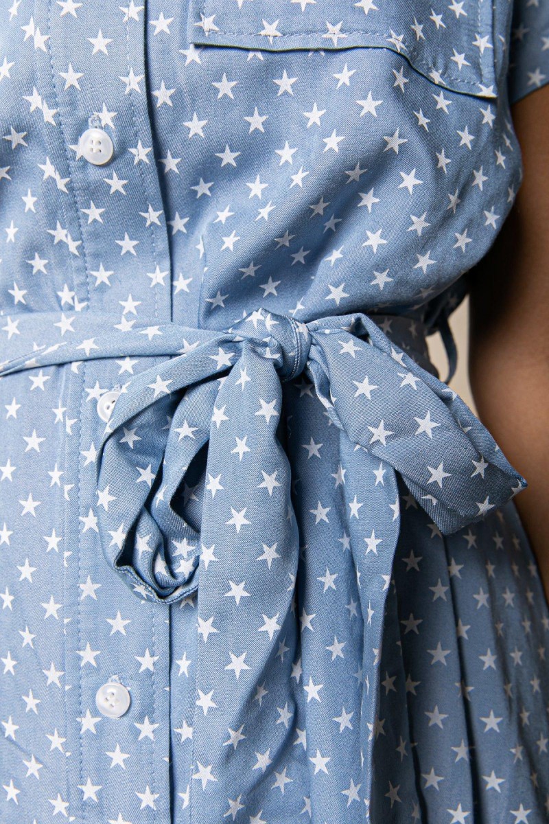 Dalia Star Shortsleeve Maxi Shirt Dress Blue White